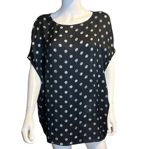 OSKA Blouse Top 2 US 8-10 Black White Polka Dot Oversized Tunic Cupro Lagenlook - Picture 1 of 5